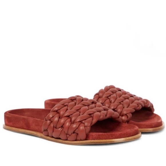 CHLOE RED BRAIDED LEATHER SLIDES - Picture 1 of 13
